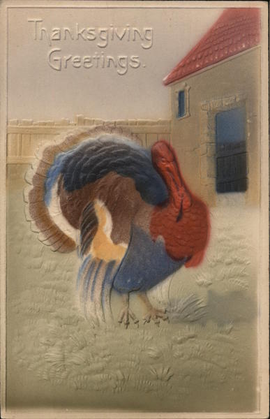 Airbrushed, Embossed Turkey - Thanksgiving Greetings