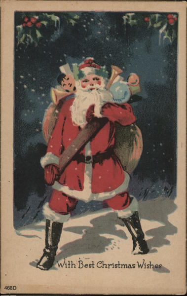 With Best Christmas Wishes - Santa in the Snow with his sack