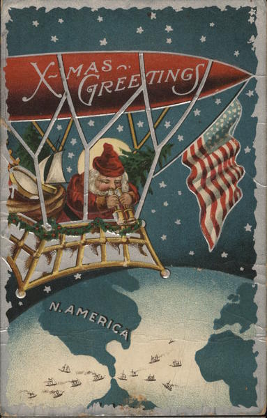 X-mas Greetings Santa in Airship Santa Claus