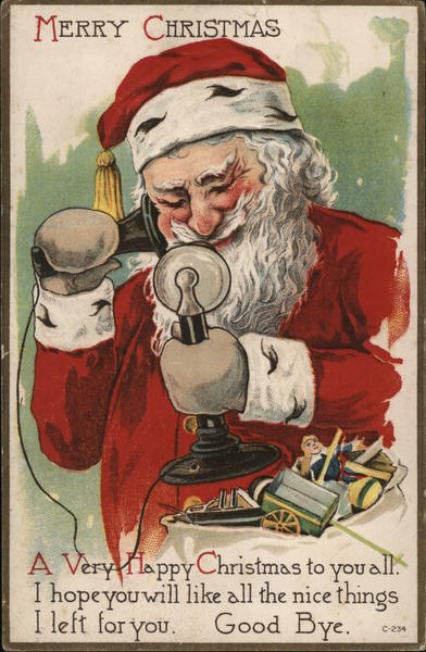 Merry Christmas-Santa talking on phone. Santa Claus