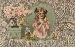Girl with chicks Postcard