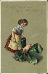 Little Irish girl with Piglet and Shamrock Little Irish girl with Piglet and Shamrock