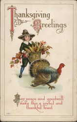 Thanksgiving Greetings Pilgrims Postcard Postcard Postcard