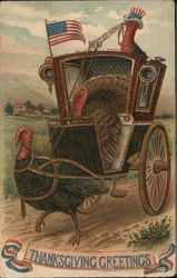 Patriotic Turkeys and a Carriage Postcard Postcard Postcard