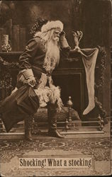 Shocking! What a stocking Santa with a large stocking. Postcard