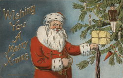 Wishing You A Merry Xmas-Santa and Christmas tree. Santa Claus Postcard Postcard Postcard