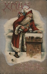 Santa with Toys on Rooftop Santa Claus Postcard Postcard Postcard