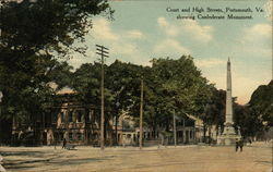 Court and High Streets, showing Confederate Monument Portsmouth, VA Postcard Postcard Postcard