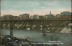 University of Minnwsota Overlooking Mississippi River Postcard