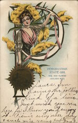 Pennsylvania State Girl, Seal and Golden Rod Postcard