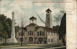 Engine House and Soldiers Monument Postcard