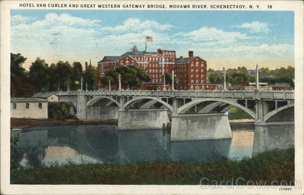 Hotel Van Curler and Great Western Gateway Bridge, Mohawk River Schenectady New York