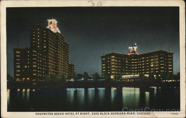 Edgewater Beach Hotel at Night, 5300 Block Sheridan Road Chicago Illinois