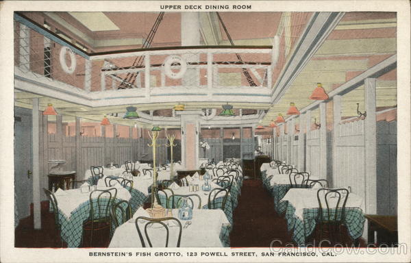 Upper Deck Dining Room, Bernstein's Fish Grotto, 123 Powell St. San Francisco California