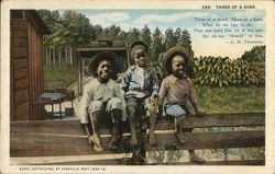 Three Black Children on Fence "Three of a Kind" Postcard
