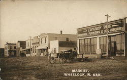 Main St. Horse Drawn Wagon, Lofgren Bros. Hardware Wheelock, ND Postcard Postcard Postcard
