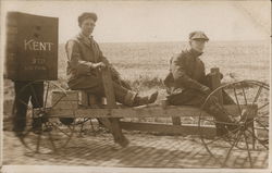 Two Boys on Homemade Bicycle Pedal Cart Postcard