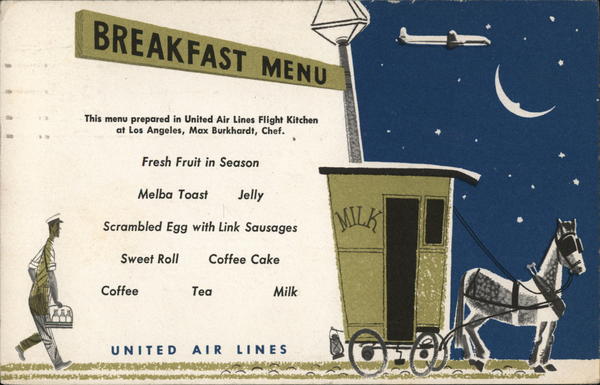 United Airlines Breakfast Menu Airline Advertising