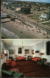 Views of Beach and Inside Hotel Postcard