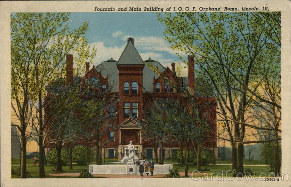 Fountain and Main Building of I.O.O.F. Orphans' Home Lincoln Illinois