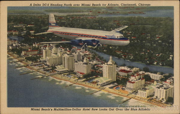 A Delta DC-6 Heading North over Miami Beach Florida