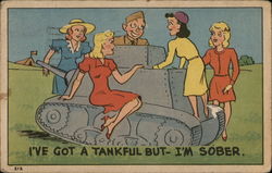 Soldier in Tank Surrounded by Women Postcard