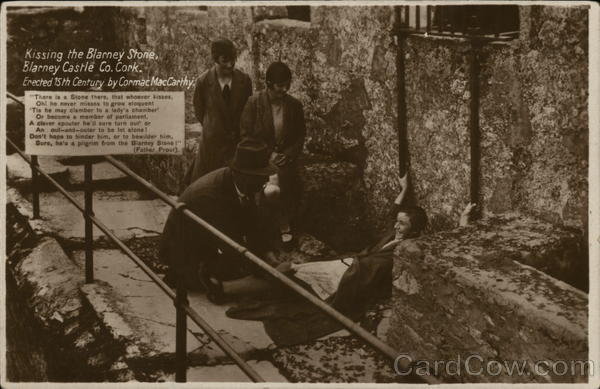 Kissing the Blarney Stone, Blarney Castle Co. Cork. Erected 15th century by Cormac Maccarthy Ireland