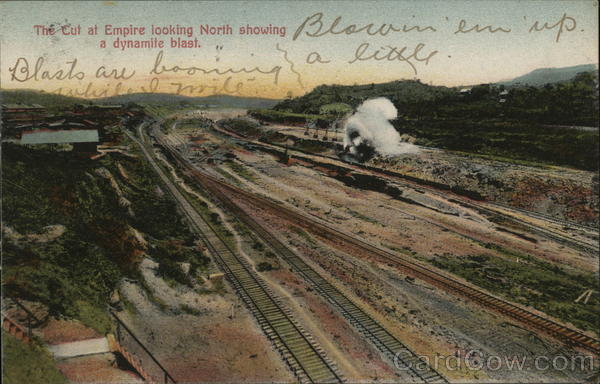 The Cut at Empire looking North showing a dynamite blast Panama