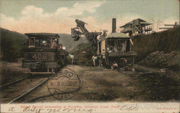 Steam shovel excavating at Gorgona Isthmian Canal Zone Panama