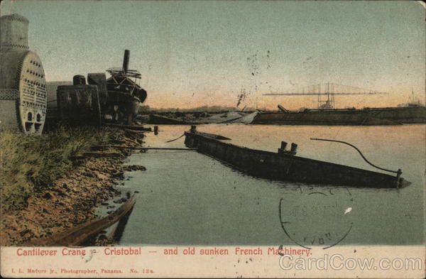 Cantilever Crane and Old Sunken French Machinery Cristobal Panama