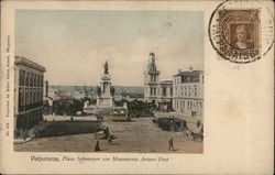 Valparaiso, Plaza Sotomayor con Monumento Arturo Prat Postcard