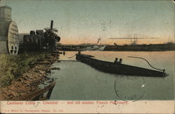 Cantilever Crane and Old Sunken French Machinery Postcard