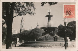 Fountain in Square - 200 Reis Overprint Postcard