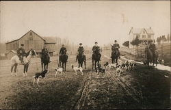 Men on Horses with Dogs Preparing to Hunt Postcard