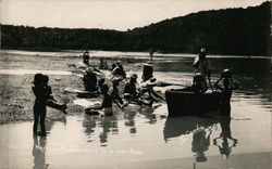 People Washing and Boating on River Postcard Postcard Postcard