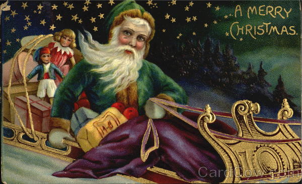 Green Robed Santa on Sled Santa Claus