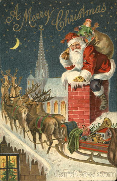 Santa on Rooftop chimney Santa Claus