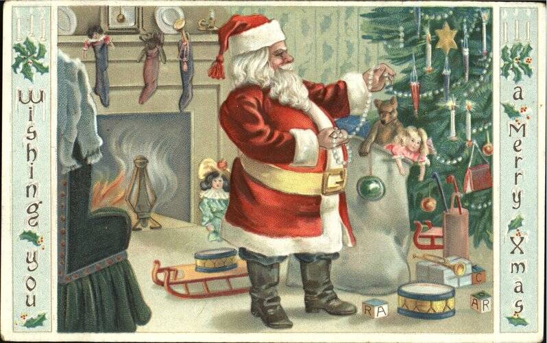 Santa Decorating Tree Santa Claus