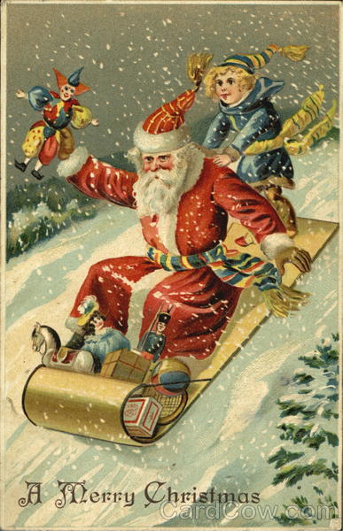 German Santa on Toboggan Santa Claus