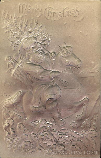 Embossed Santa on Horseback Santa Claus