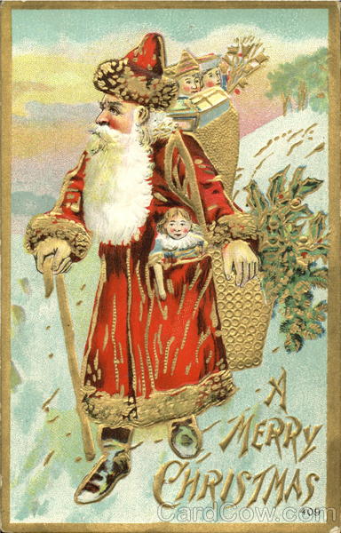 Santa with Baskets of Gifts Santa Claus