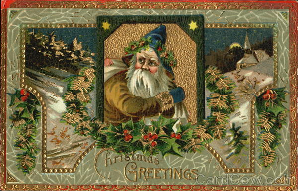 Brown Robe Blue Cap Santa Claus