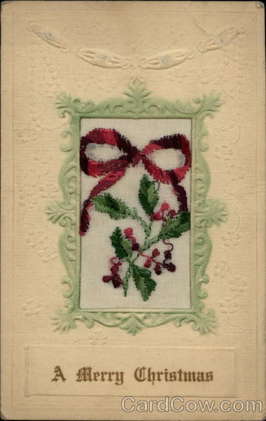 A Merry Christmas Embroidered Silk