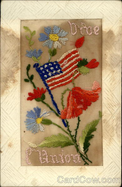 WWI US Flag, Flowers Embroidered Silk