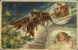 Santa on Sleigh little girl Santa Claus Postcard Postcard