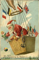 Santa in Hot Air Ballon International Flags Postcard