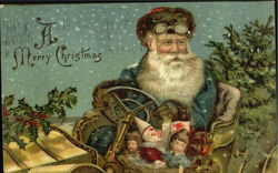 German Santa in Auto Postcard