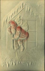 Embossed Santa on Rooftop Postcard