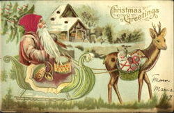 Silk Santa in Sled Postcard