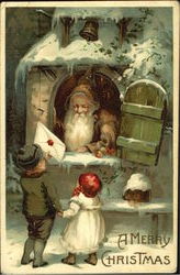 Brown Robe Santa and Children Postcard